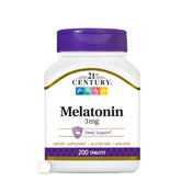 Mélatonine 3 mg 21st Century – bouteille et étiquette lisible pour endormissement naturel