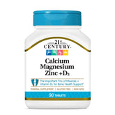 Tablettes 21st Century Cal-Mag-Zinc-D, vue avant, peut soutenir les os et les dents.
