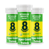 Boîte 8Greens tablettes supergreens prête à être utilisée pour une routine quotidienne.