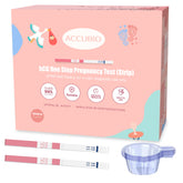 ACCUBIO: boîte avec bandelettes hCG et tasses d'urine, pratique et hygiénique.