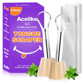 Acelike grattoir langue acier inoxydable avec 2 supports en bambou, pratique et durable.