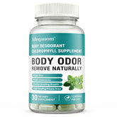 Adeqauom Chlorophylle Capsules - bouteille transparente montrant les gélules pour une fraîcheur durable.