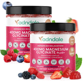 Adndale gommes magnésium glycinate en bouteille, présentation moderne pour relaxation nocturne.