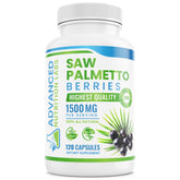 Advanced Nutrition Labs Saw Palmetto – baies visibles dans la bouteille, soutien potentiel de la santé prostatique.