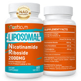 Aesticum Nicotinamide Riboside 2000 mg dans une bouteille, énergie potentielle et bien-être.