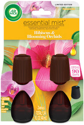 Air Wick Essential Mist hibiscus et orchidées: bouquet floral enveloppant l’espace.