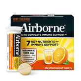 Airborne vitamine C avec zinc et D3, tablette effervescente orange zeste, dissolution rapide.