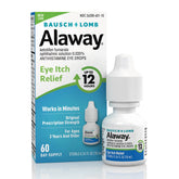 Alaway flacon-pipette prêt à soulager rapidement les démangeaisons oculaires.