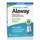 Gouttes Alaway antihistaminique pour soulager démangeaisons oculaires.