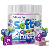 Allcoovita bonbons fer myrtille en bouteille, énergie quotidienne sans goût métallique.