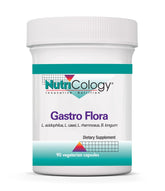 Nutricology Gastro Flora, bouteille et capsules, soutien potentiel à la digestion.