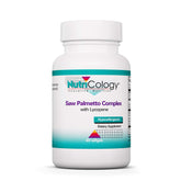 Nutricology Saw Palmetto Complex, bouteille-gelules-molles, soutien potentiel au bien-être quotidien.