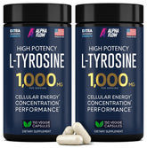 Alpha Flow L-Tyrosine 1000mg, emballage avant, concentration potentielle améliorée.