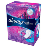 Always Radiant Liners aperçu de l'emballage pour protection discrète en déplacement.