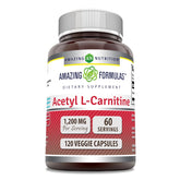 Amazing Formulas Acétyl L-Carnitine 1200 mg, emballage et capsules végétariennes, potentiel soutien énergétique.