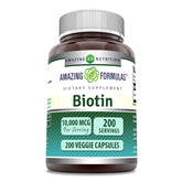 Bouteille Amazing Formulas Biotin 10000 mcg, idéale pour une supplémentation quotidienne.
