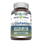 Amazing Formulas L-Glutamine 500 mg capsules – vue des capsules, soutien potentiel quotidien