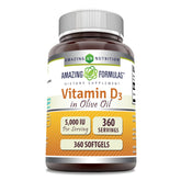 Bouteille Amazing Formulas Vitamine D3 dans huile d'olive, usage quotidien pratique.