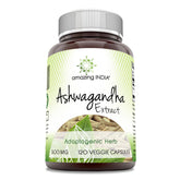 Amazing India Ashwagandha: bouteille 500 mg, capsules pratiques pour routine quotidienne.