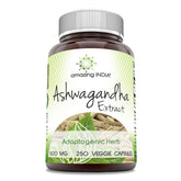 Amazing India Ashwagandha en bouteille, capsules végétales pour le bien-être quotidien.