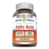 Amazing Nutrition Acide folique 400 mcg – bouteille facile à avaler, routine quotidienne.