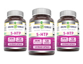 Amazing Formulas 5HTP, bouteille montrant 200 mg par portion, usage quotidien.