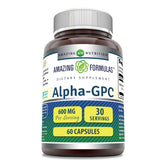 Amazing Formulas Alpha GPC 600 mg, flacon et capsules, intégration facile à la routine.