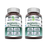 Amazing Nutrition Amazing Formulas Mélatonine 10 mg et L‑Théanine 5,5 mg, comprimés visibles, soutien potentiel sommeil.