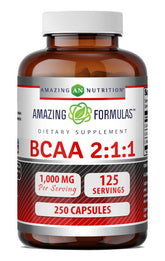Amazing Nutrition BCAA 2:1:1 capsules, 1000 mg par portion, soutient récupération post-entraînement