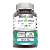 Amazing Nutrition biotine en bouteille, capsules molles et dosage élevé pour cheveux et ongles.