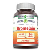 Amazing Nutrition Bromélaïne 500 mg, bouteille en gros plan, soutien potentiel à la digestion.