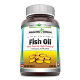 Amazing Nutrition huile poisson oméga-3 en bouteille, apport quotidien potentiel dans un régime équilibré.