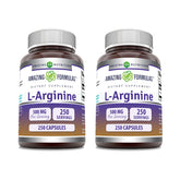 Amazing Nutrition L-Arginine: bouteille avant, dose de 500 mg par capsule pour utilisation quotidienne.