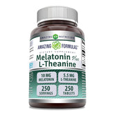 Amazing Nutrition Mélatonine et L-théanine, tablettes 250, soutien du sommeil et de la relaxation.