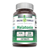 Amazing Nutrition Mélatonine 10 mg, bouteille de comprimés, soutien potentiel au sommeil.