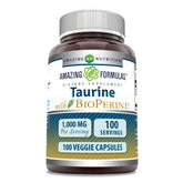 Amazing Nutrition Taurine Bioperine — bouteille avec capsules végétales, énergie et concentration potentielles.
