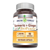Amazing Nutrition Turmeric Curcumin & Ginger – bouteille de capsules, idéale pour un usage quotidien.