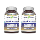 Tablettes zinc gluconate Amazing Nutrition, 50 mg par portion, faciles à avaler.