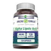Gélules Amazing Formulas Alpha-Lipoïque 600 mg, bouteille pratique pour usage quotidien.