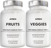 Amen Fruits + Veggies – bouteille montrant le mélange fruits et légumes pour une nutrition quotidienne