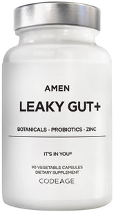 Amen Leaky Gut, bouteille de capsules pratique pour le soutien digestif potentiel.