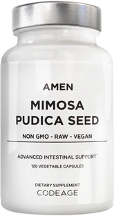 Amen Mimosa Pudique : graines visibles dans le flacon, source végétale pratique