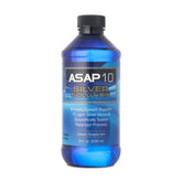Bouteille ASAP10 d'American Biotech Labs, solution argentée, soutien possible au système immunitaire.