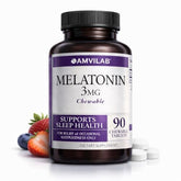 AMVILAB Mélatonine 3mg – tablettes dissolution rapide, pratique sans eau pour s’endormir plus facilement.