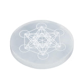 ANAYA AGATE plat sélénite Metatron Cube gravé, purification des cristaux.
