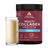 Ancient Nutrition Poudre collagène multi vanille, bocal prêt à l'ajout pour la peau.