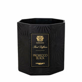 Bougie Antica Farmacista à trois mèches Prosecco Black dans un pot en verre élégant.