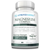 Approved Science Magnesium Complex, bouteille montrant les capsules et énergie soutenue