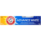 Dentifrice Arm et Hammer Advance White extrême en tube avec photo produit et impression de blanchiment.