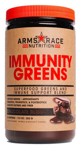 Arms Race Nutrition Immunity Greens – bouteille Chocolat Bliss, goût gourmand et pratique.